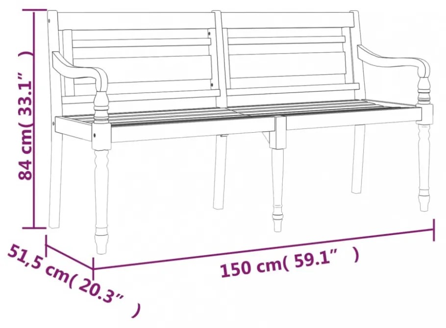 tömör tíkfa Batavia pad fekete párnával 150 cm