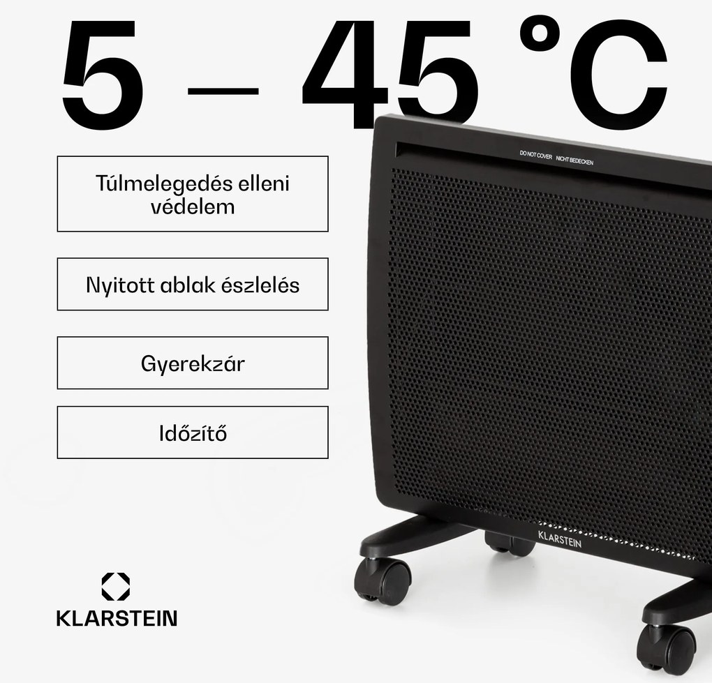 Klarstein Hot Spot Slimcurve Double Wave, konvektor, 2 az 1-ben fűtőtest, 1000 W, heti időzítő, fekete