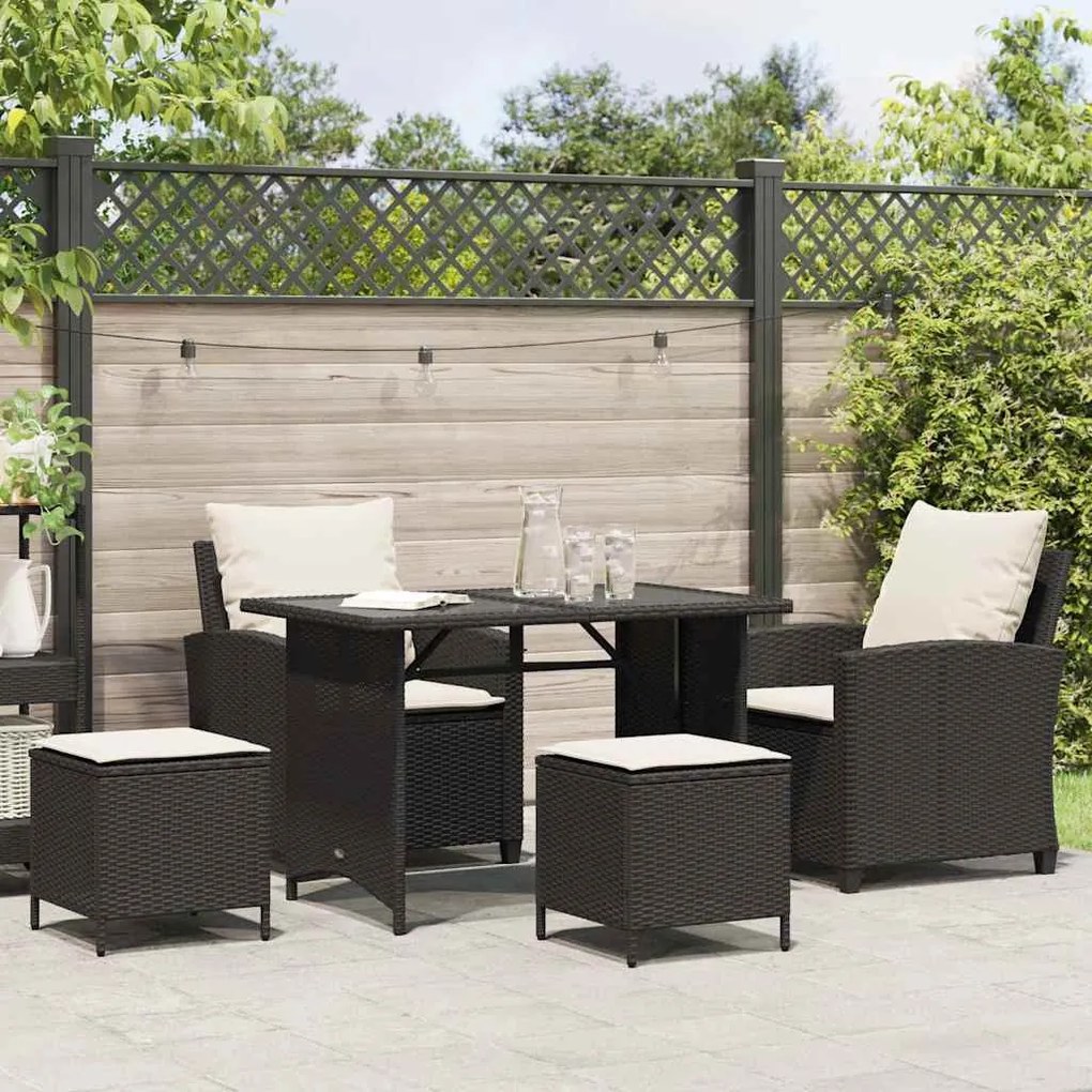 4 részes fekete polyrattan kerti ülőgarnitúra párnákkal