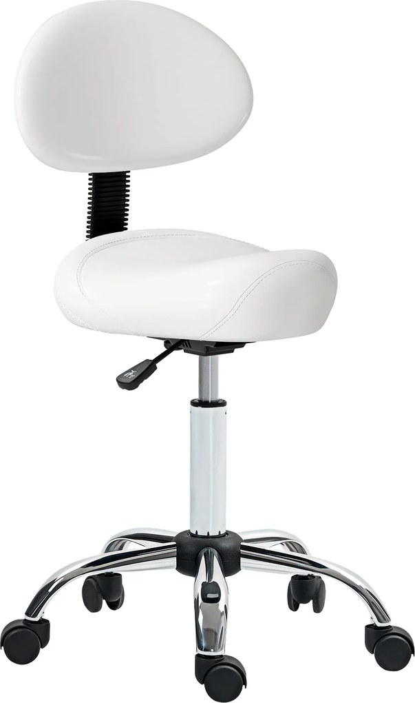 HOMCOM állítható, guruló forgózsámoly levehető támlával — magasság 83–98 cm | fehér műbőr | Aosom