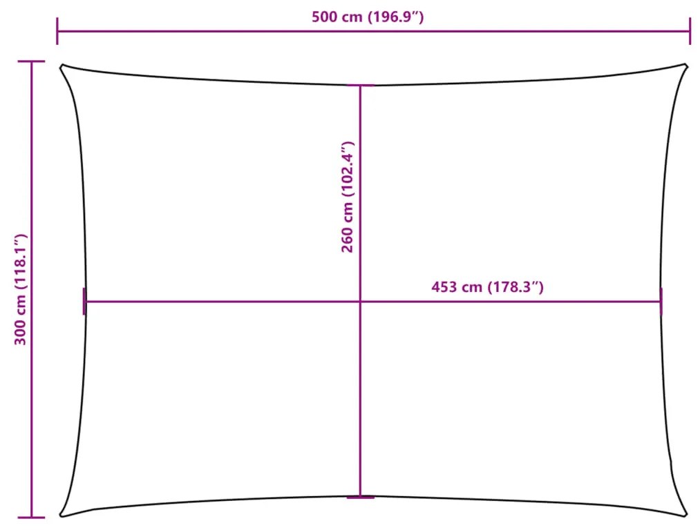 krémszínű téglalap alakú oxford-szövet napvitorla 3 x 5 m