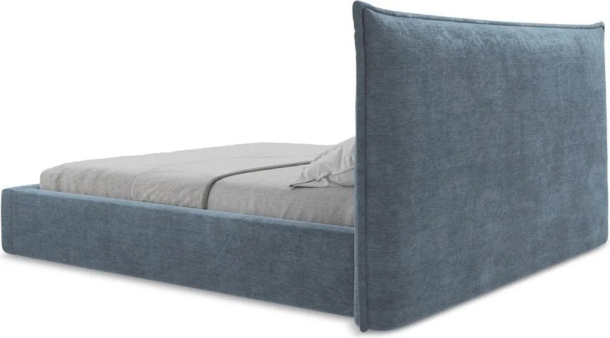 Kék kárpitozott ágyneműtartós franciaágy ágyráccsal 140x200 cm Esala – Makamii