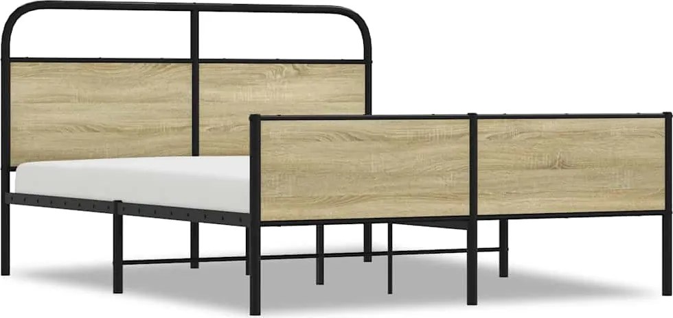 vidaXL sonoma tölgyszínű fém ágykeret matrac nélkül 160 x 200 cm