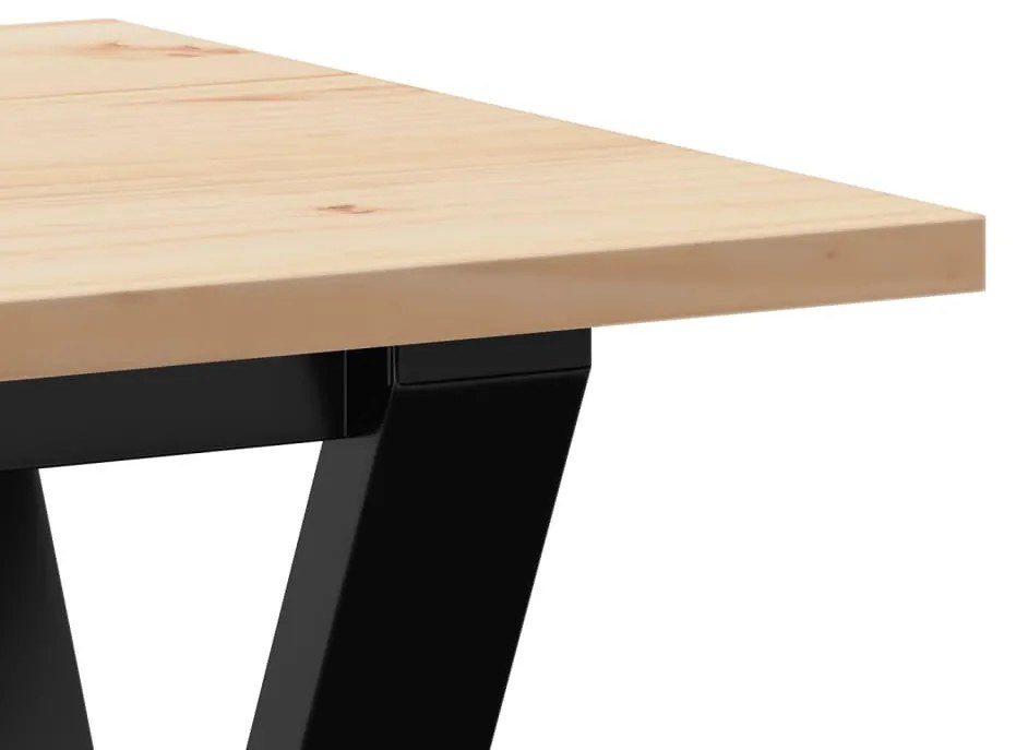 tömör fenyőfa és acél dohányzóasztal Y-vázzal 100x50x45 cm