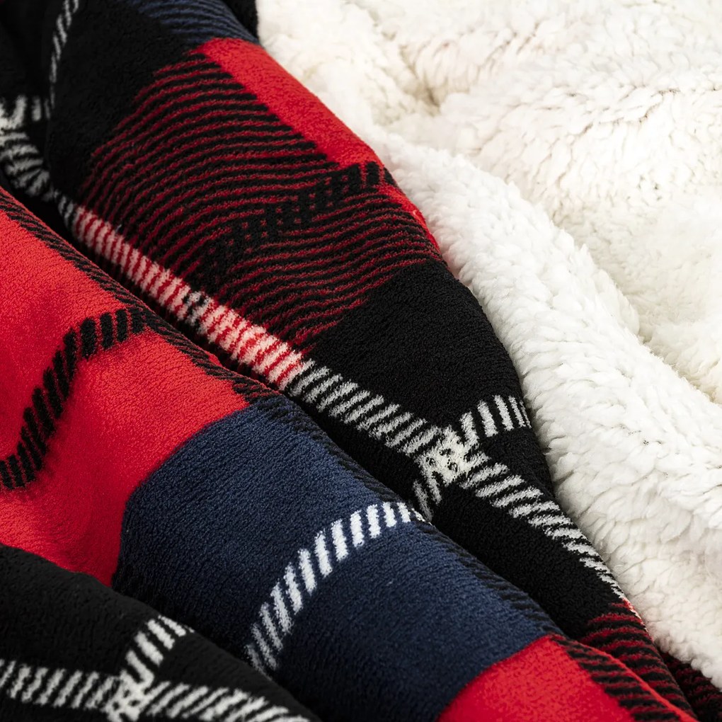 4Home Kocka piros gyapjú hatású pléd, 150 x 200 cm