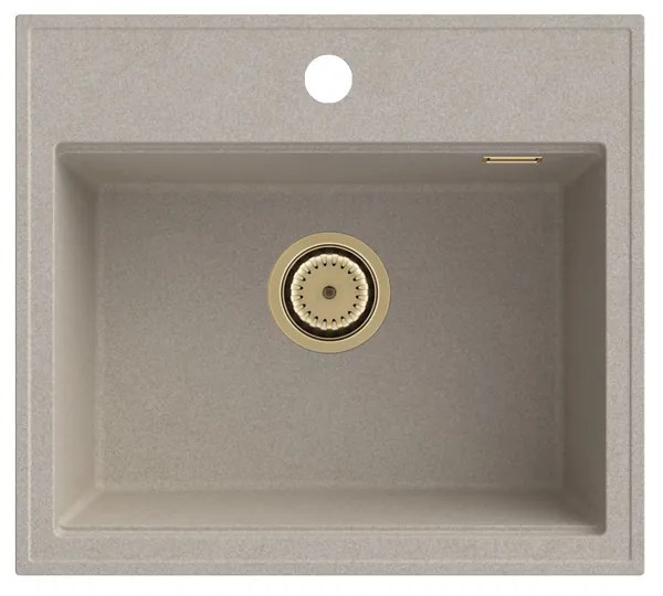 SINK Quality Mosogató minőségi Ferrum Új 5055, 1 kamrás gránit mosogató 560x500x210 mm + arany szifon, bézs, SKQ-FER.5055.B.XG