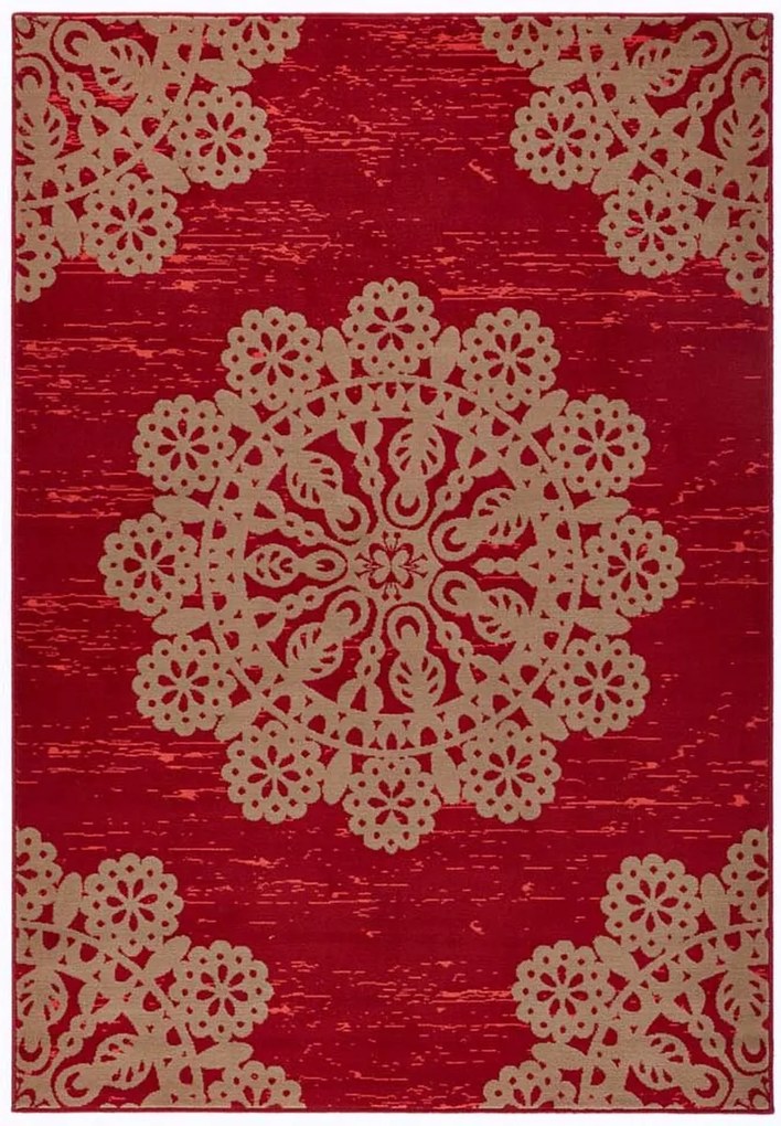 Modern piros-barna nappali szőnyeg,puha haj, mandala 160x230cm