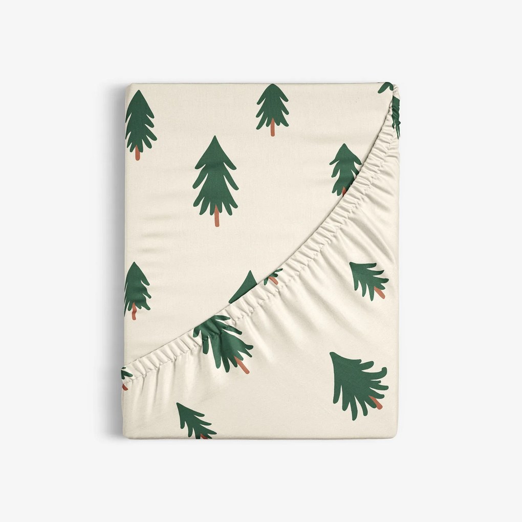 Goldea körgumis pamut lepedő - fenyőfák natúr alapon 80 x 200 cm