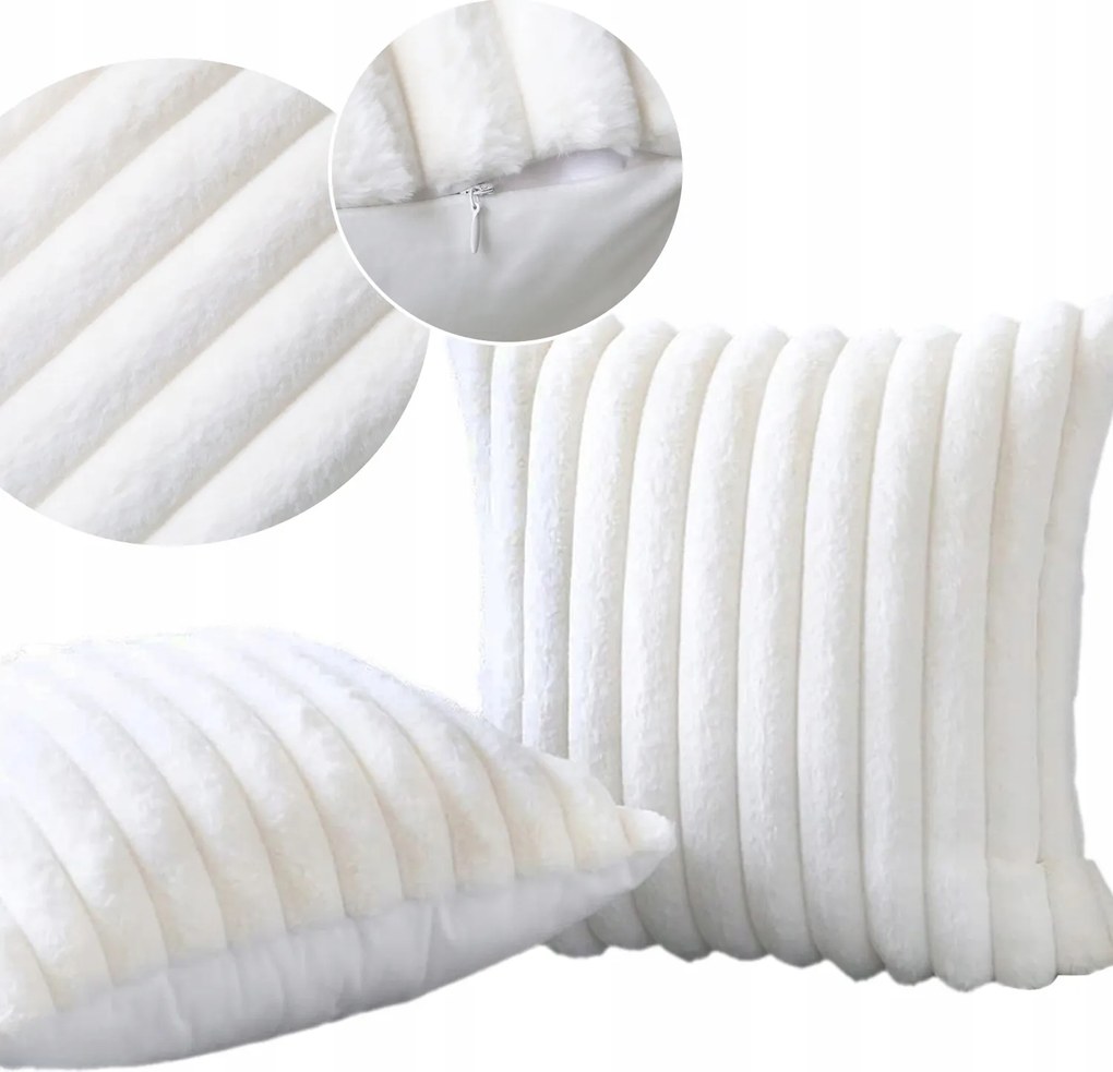 Párnahuzat bársony csíkos takaró puha, kényelmes, díszes, 2 db fehér 50x50