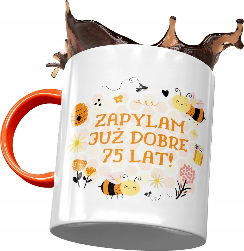 Narancssárga bögre Születésnapra 75 75-es 75-ös, fényképes nyomattal