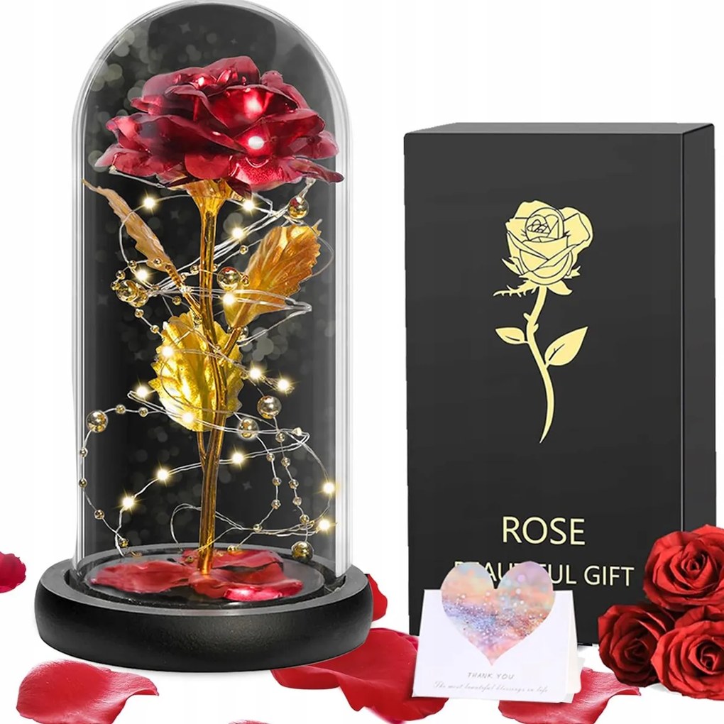 Örök Rózsa Üvegben Világító Led Ajándék Karácsonyra, Mint Az Igazi Doboz