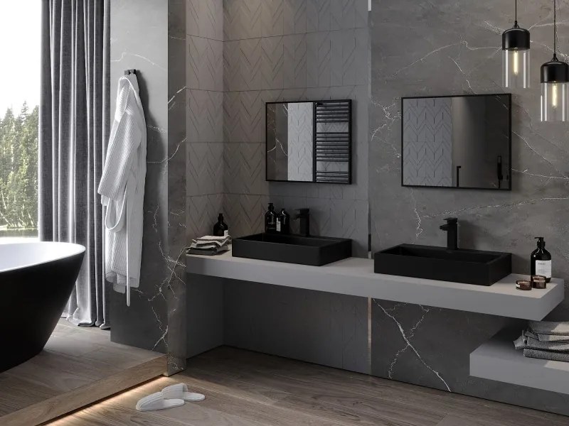 Mexen Loft téglalap alakú fürdőszobai tükör 60 x 50 cm, fekete keret - 9852-060-050-000-70