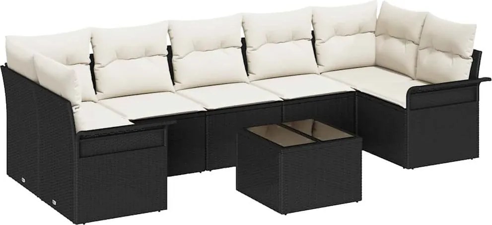 vidaXL Kerti Kanapé Szett párnával 8 pcs Fekete polirattan
