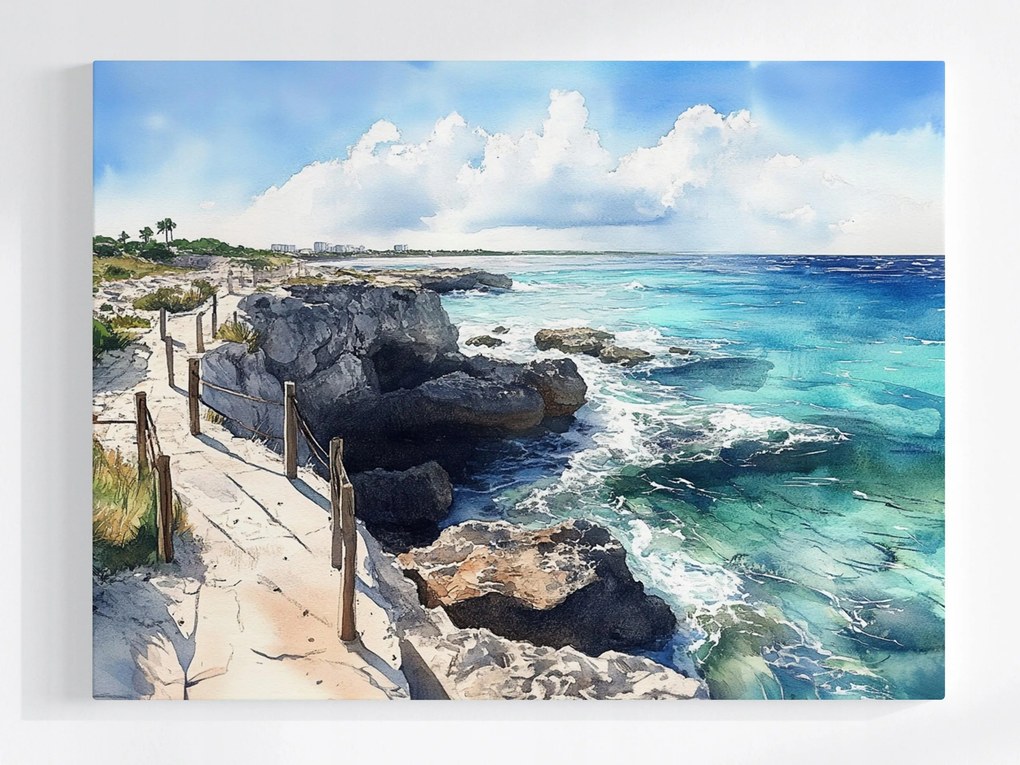 Poszter Tájkép Türkiz Óceán Tengerpart Sziklák Szikla Barlang 100x75