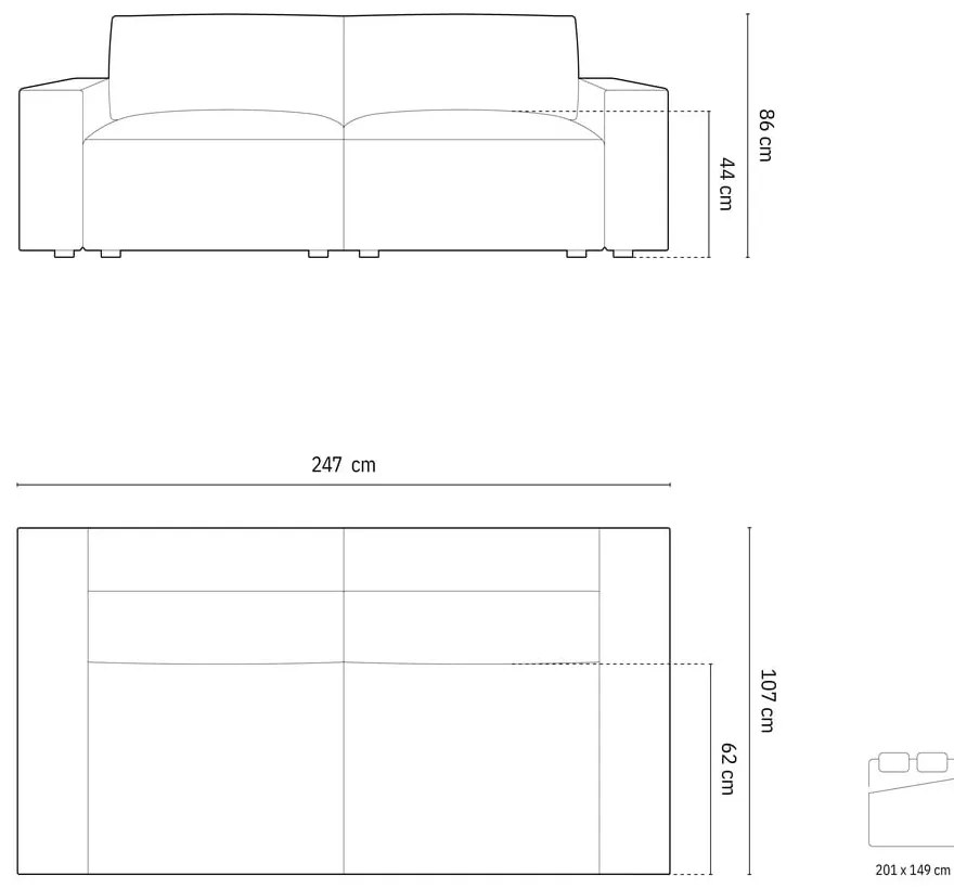 Fehér buklé kinyitható kanapé 247 cm Jodie – Micadoni Home