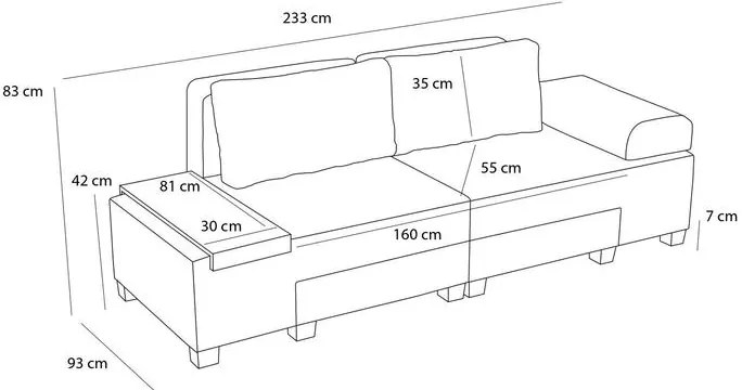 3 személyes kanapéágy Perenna Linen - Szürke