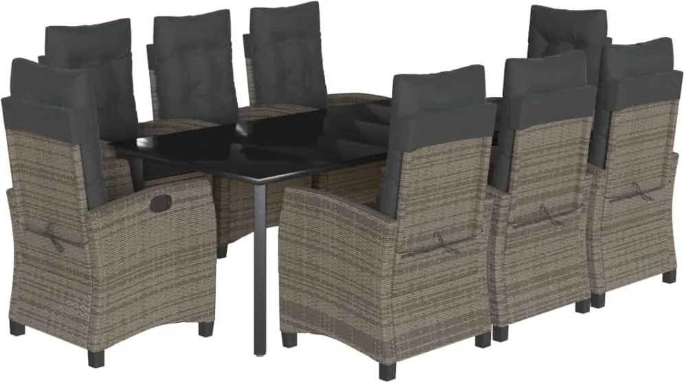 vidaXL 9 részes szürke polyrattan kerti étkezőgarnitúra párnával