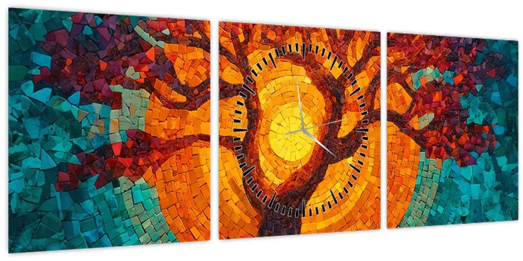 Kép - Az élet fája és a nap mozaikban (órával) (90x30 cm)