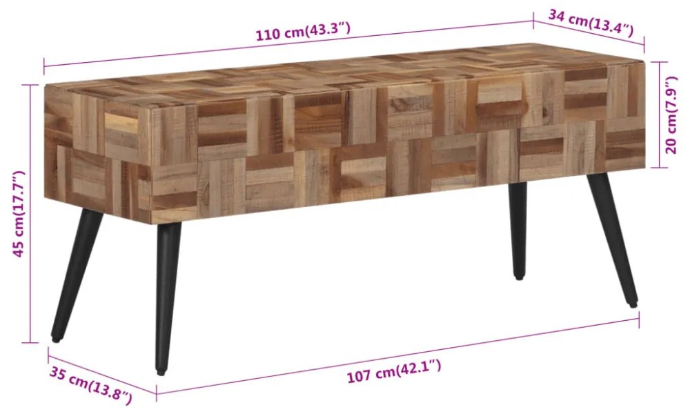 tömör újrahasznosított tíkfa pad 110 x 35 x 45 cm