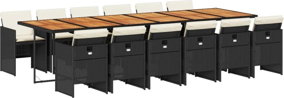 vidaXL 13 részes fekete polyrattan kerti ülőgarnitúra párnákkal