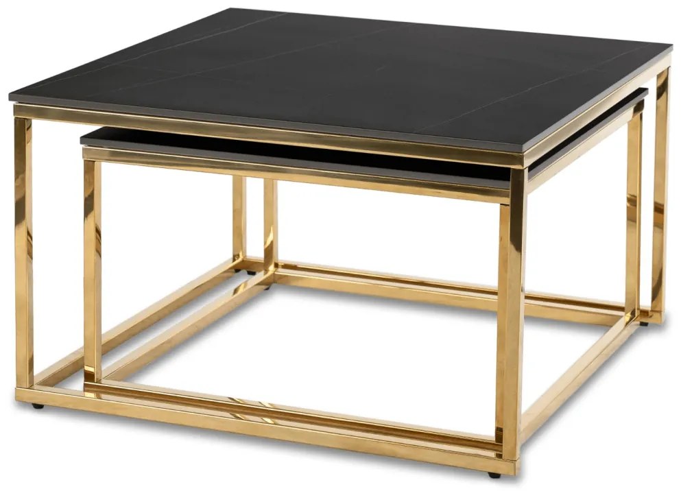 Zestaw Stolików Ceramicznych TENOR Czarny márvány/ Złoty