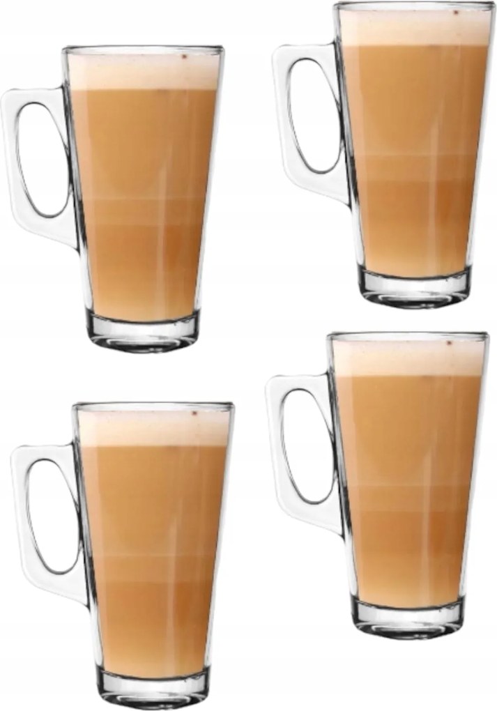 4 Db-os Latte, Tea, Kávés Pohár Készlet, 380 ML, Füllel, Magas