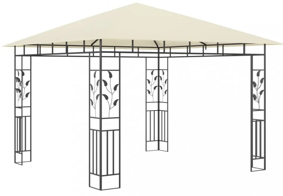 krémszínű pavilon szúnyoghálóval/LED fényfüzérrel 3x3x2,73 m