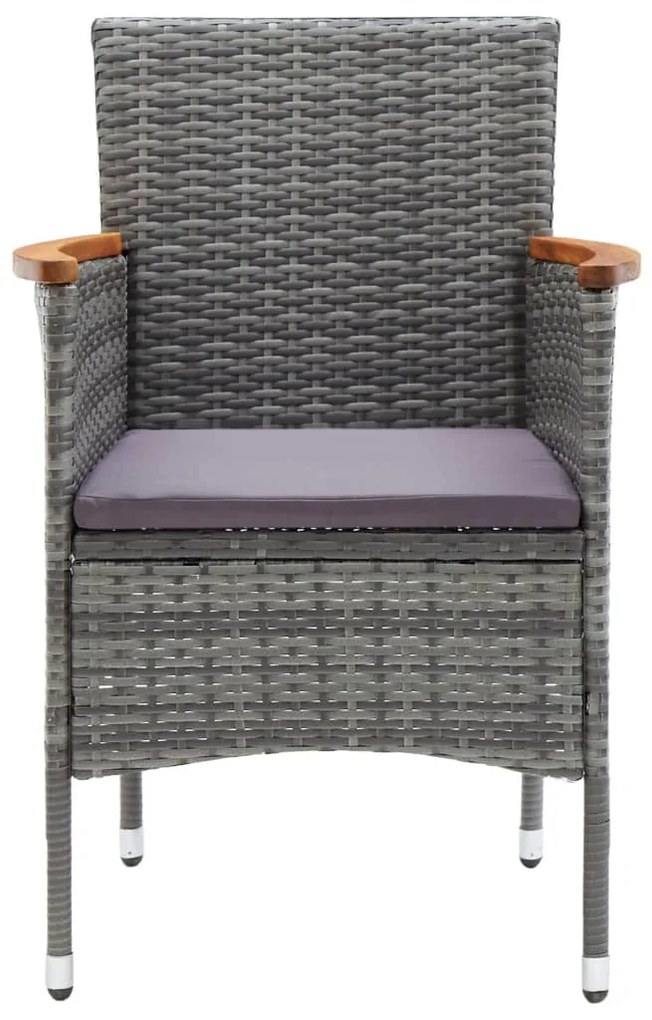 3 részes szürke polyrattan és akácfa bisztrószett