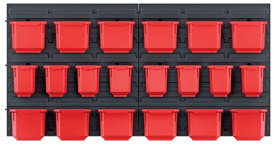 Függesztett panel 80 x 16,5 x 40 cm, 20 db szerszámosláda, fekete / piros