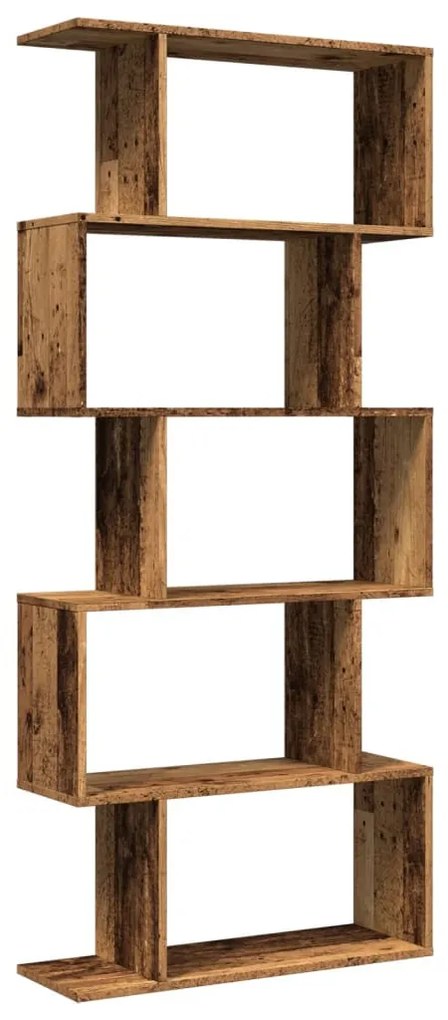 5 szintes antik fa színű fa elválasztó könyvespolc 70x24x161 cm