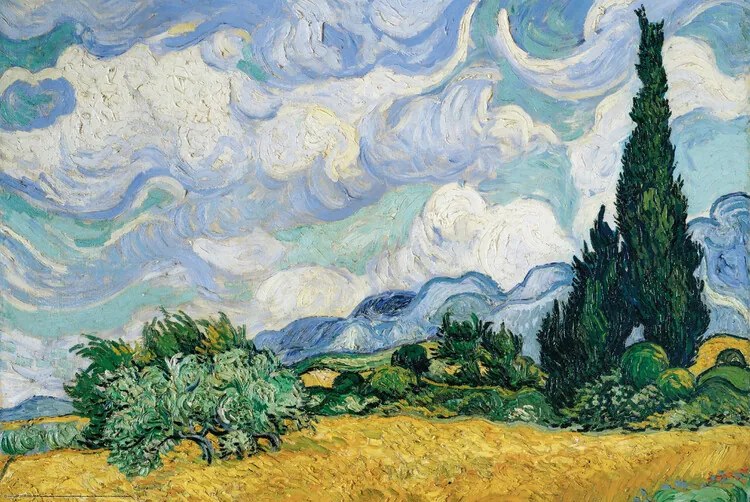 Plakát Wheatfield with Cypresses, 1889, Vincent van Gogh