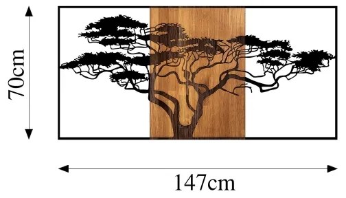 Fali dekoráció 147x70 cm fa/fém faág mintával