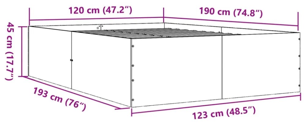 füstös tölgy színű szerelt fa ágykeret 120 x 190 cm