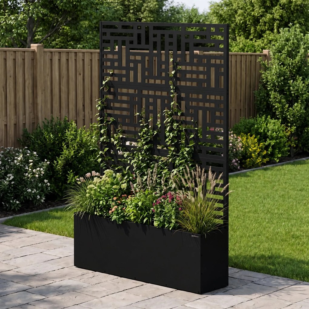 Fém kerti pergola virágládával 3in1, fekete, 1200x1800x300 mm: ROSE