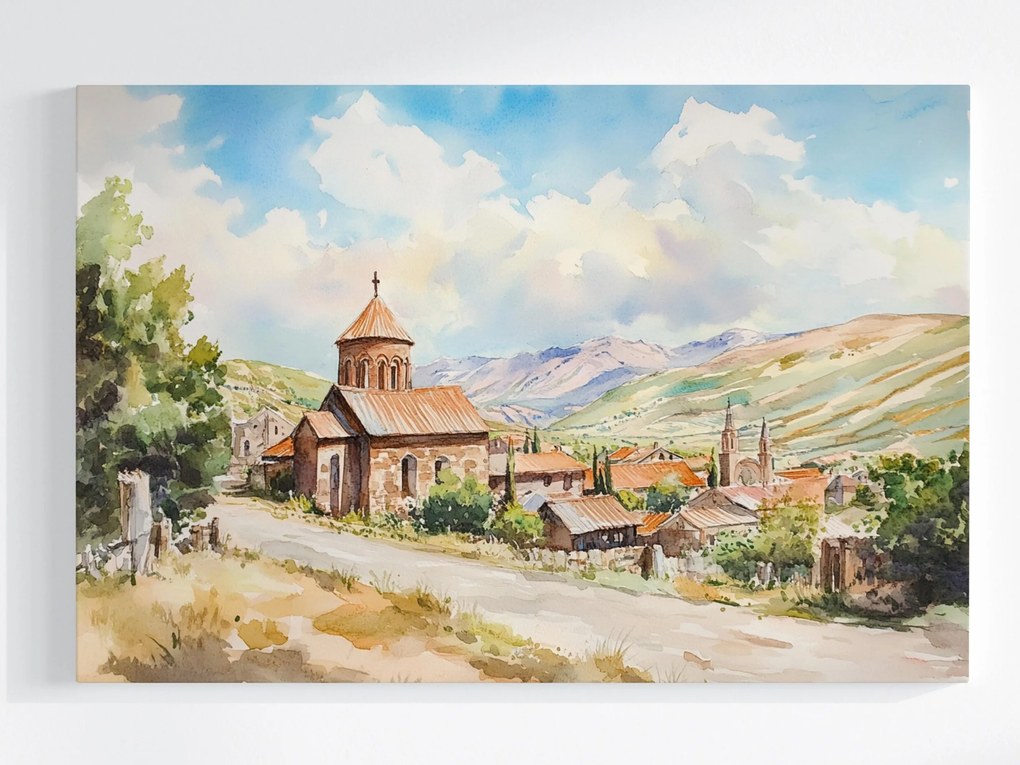 Canvas Vászonkép Festői Falu Kolostor Hegyek Nyár 60 x 40