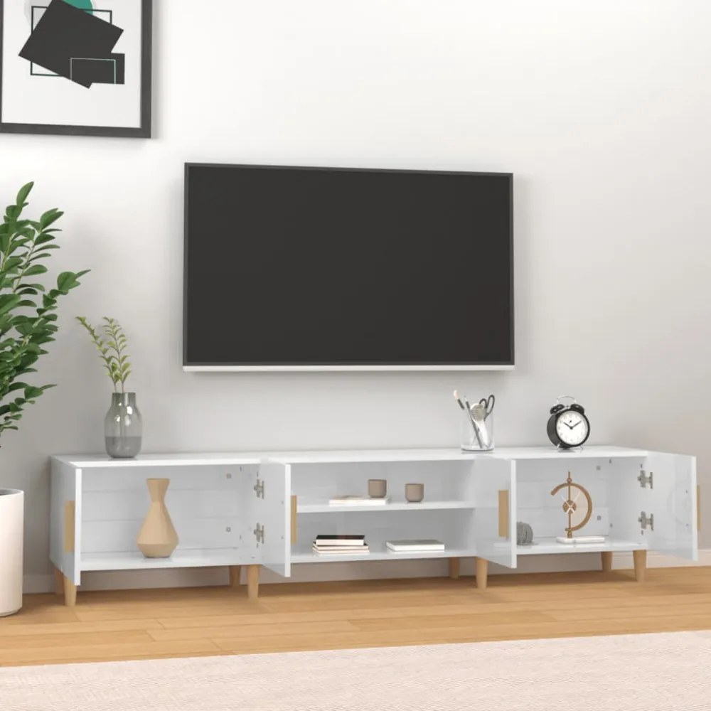 magasfényű fehér szerelt fa TV-szekrény 180 x 31,5 x 40 cm