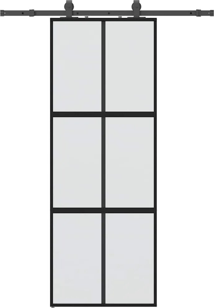 vidaXL fekete edzett üveg tolóajtó fémszerelék szettel 76x205 cm