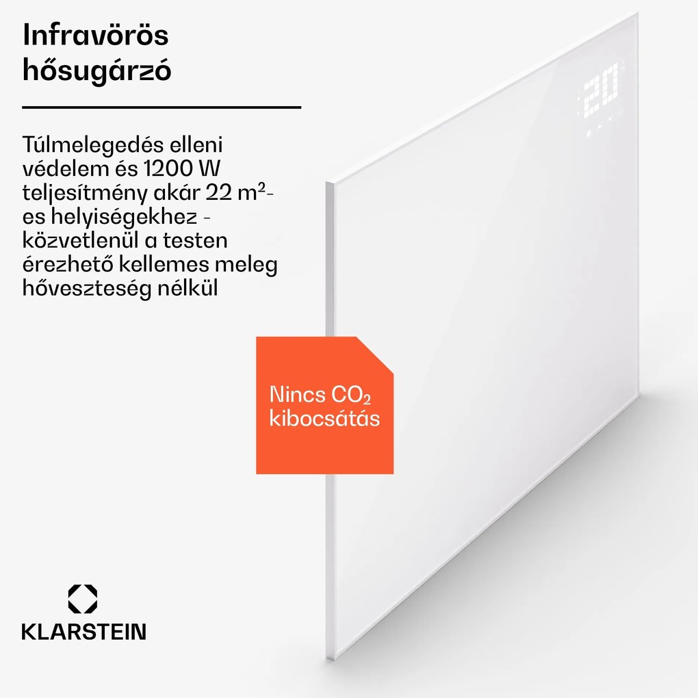 Klarstein Wonderwall Smart Bornholm, infravörös hősugárzó, 120 x 100 cm, 1200 W, applikáció