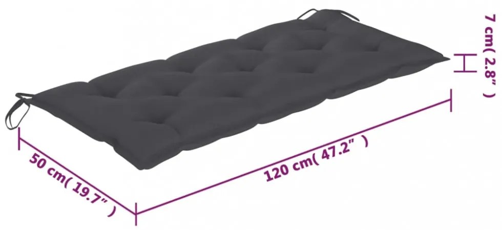 antracitszürke oxford szövet kerti padpárna 120x(50+50)x7 cm