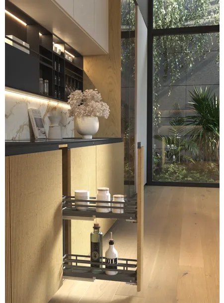 Konyhai fémrács, 150mm, bal oldalra szerelhető, rövid, antracit, teljes kihúzás, csillapított záródás, rejtett fióksín, 2 kosár SIGE, Infinity Plus 00...