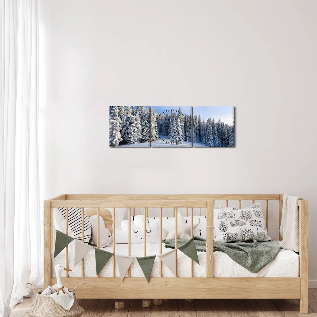 Kép - Tél az erdőben (órával) (90x30 cm)