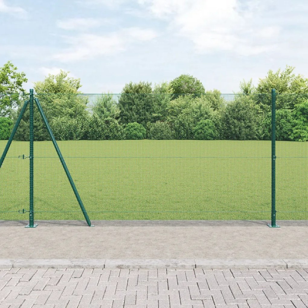 Hegesztett Drót Kerítés 7 Flancos Oszloppal Zöld 1,2x10 m Acél