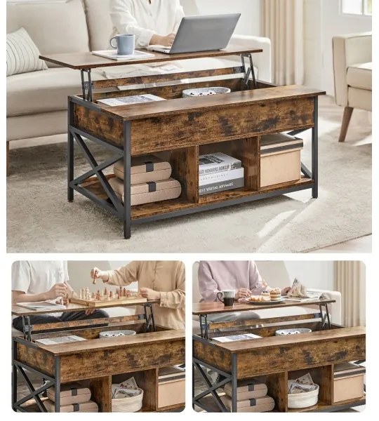 NYRO emelhető tetejű dohányzóasztal barna/fekete