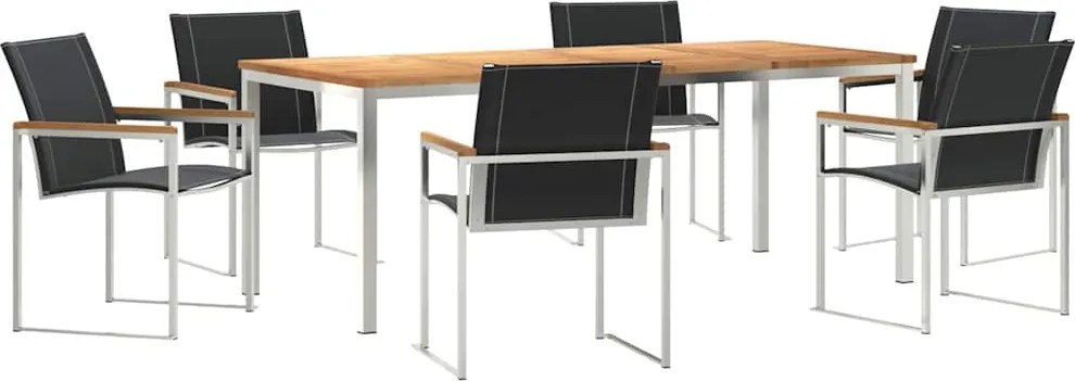vidaXL Kert étkező szett 7 pcs Barna Tömör Akácfa