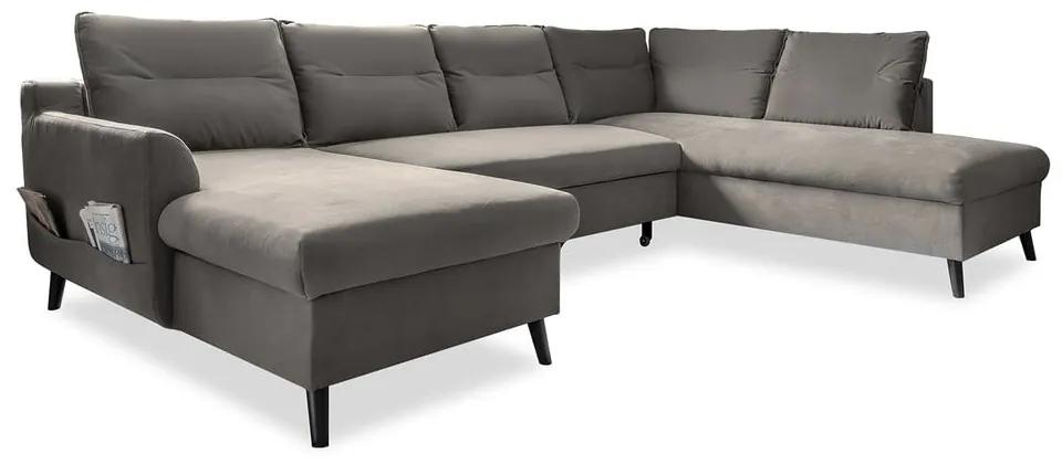 Stylish Stan sötétszürke kinyitható U alakú bársony kanapé, jobb oldali - Miuform