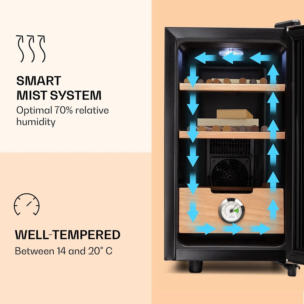 Klarstein El Presidente 23, humidor, 23 liter, 45 W, érintős vezérlés, bükkfa, LED