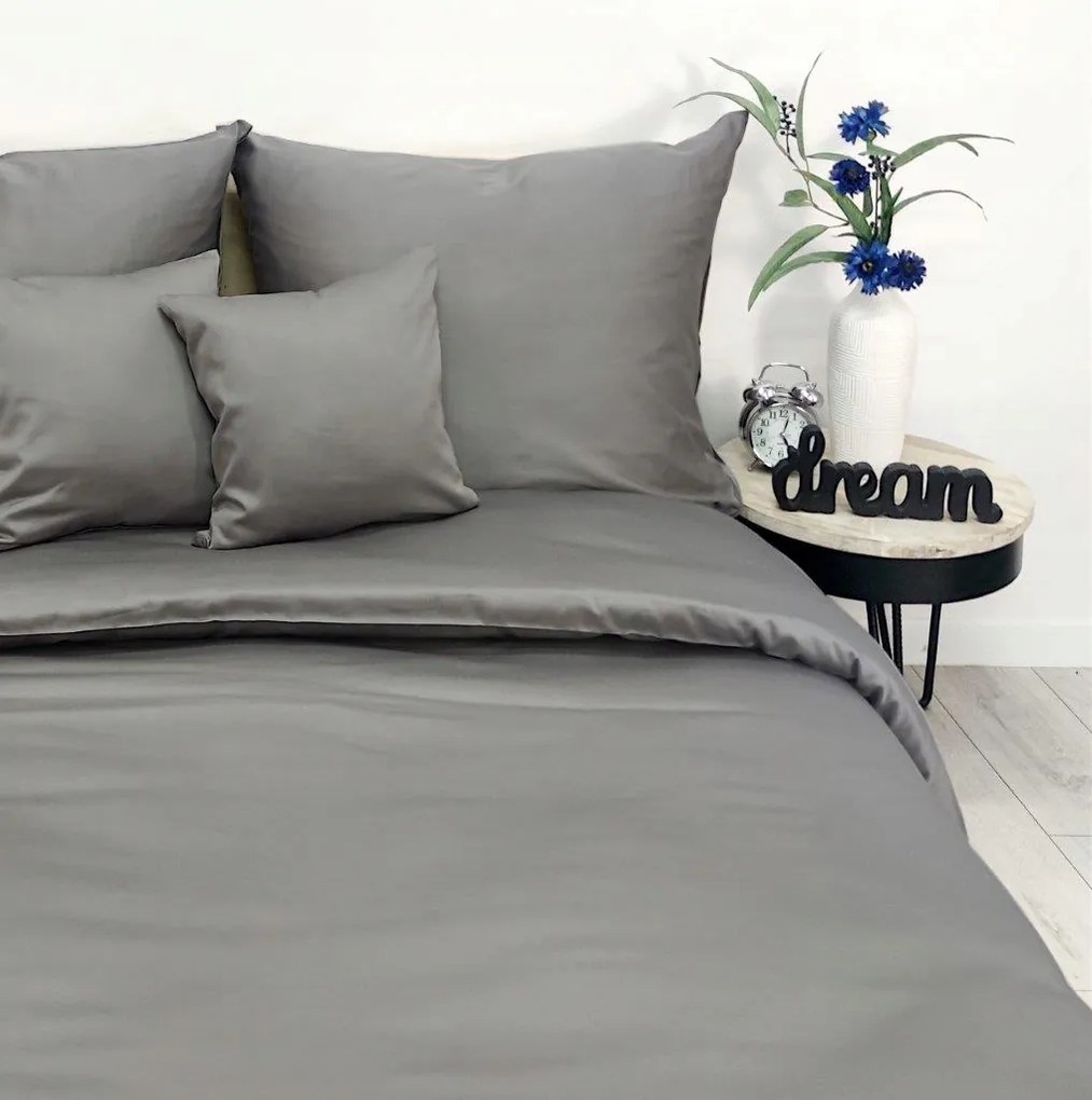 Pamut-szatén ágyneműhuzat Premium szürke Egyszínű egyszínű 220x200