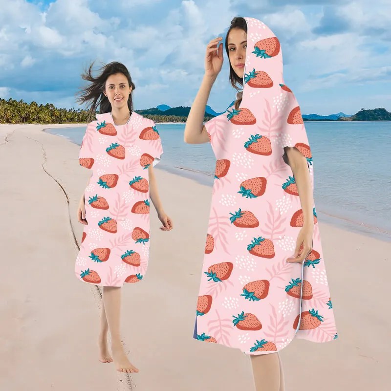Poncsó törölköző STRAWBERRIES rózsaszín 80×145 cm