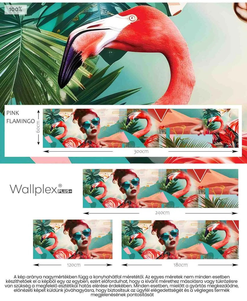Wallplex konyhahátfal Pink Flamingo (Méret: 60x240)