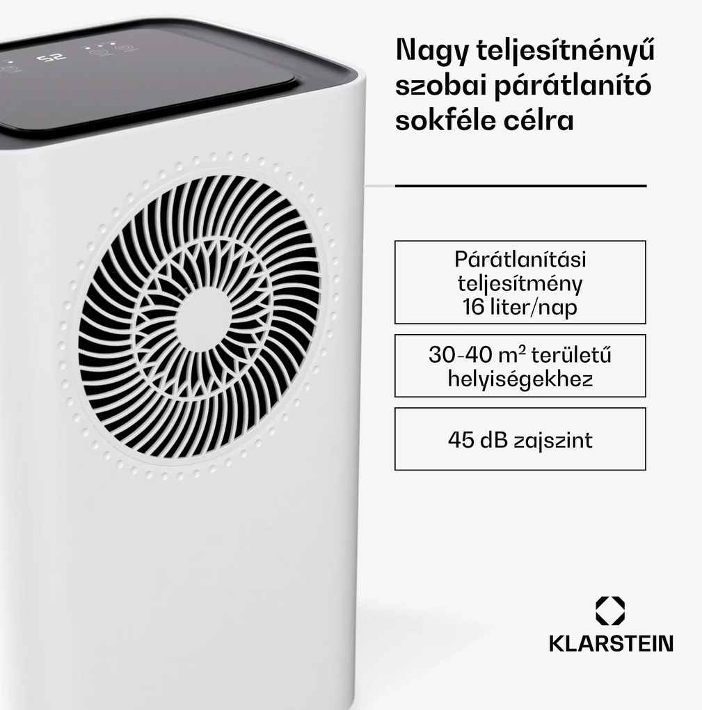 Klarstein CircleDry Smart 16 L párátlanító, 16 L/nap, 290 W, 30-40m², WiFi, időzítő, szűrő